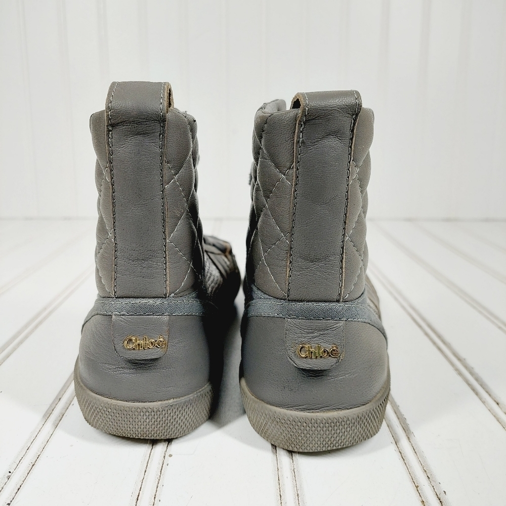 Chloé Gray Leather Lace Up Quilted High Top Casual Sneakers D849 - Picture 6 of 12